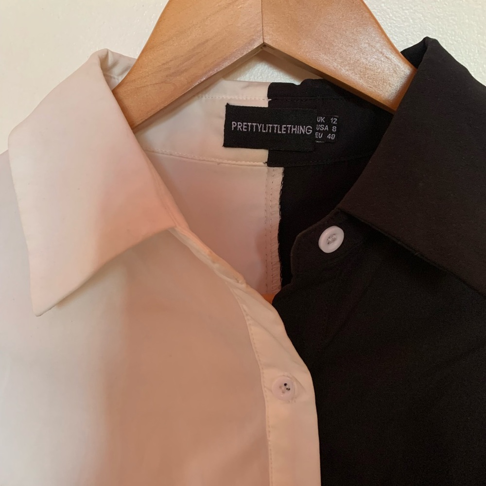 MONOCHROME CONTRAST DETAIL LONG SLEEVE SHIRT DRESS - Picture 7 of 7